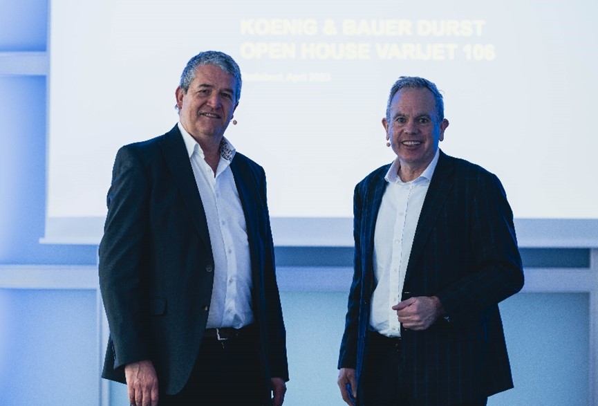 VariJET 106 Open House keynote Speaker Dr Sean Smyth (left) with Robert Stabler at the event